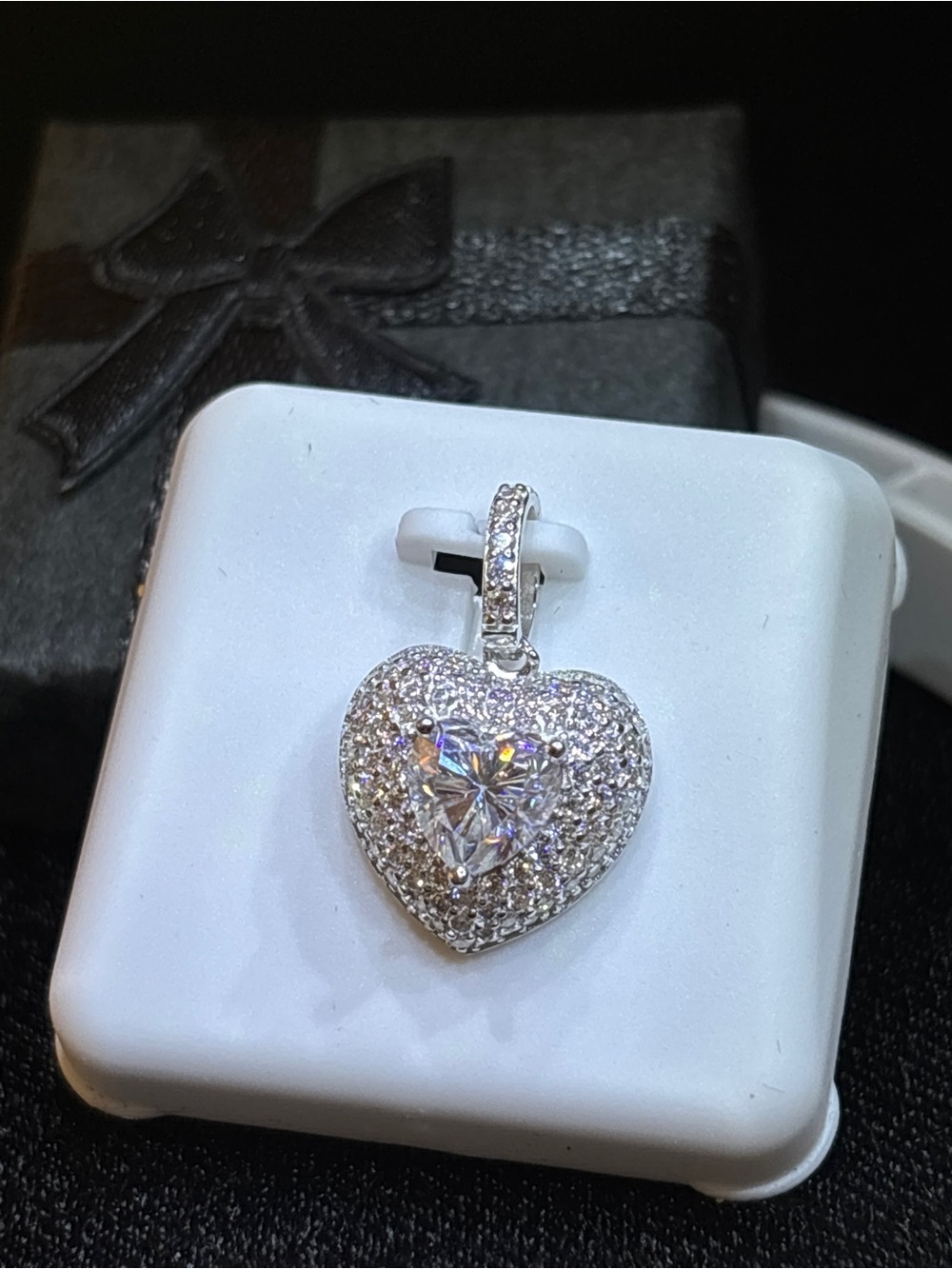 .925 Sterling Silver 2ct. VVS Moissanite Pave’ Heart Solitaire Pendant
